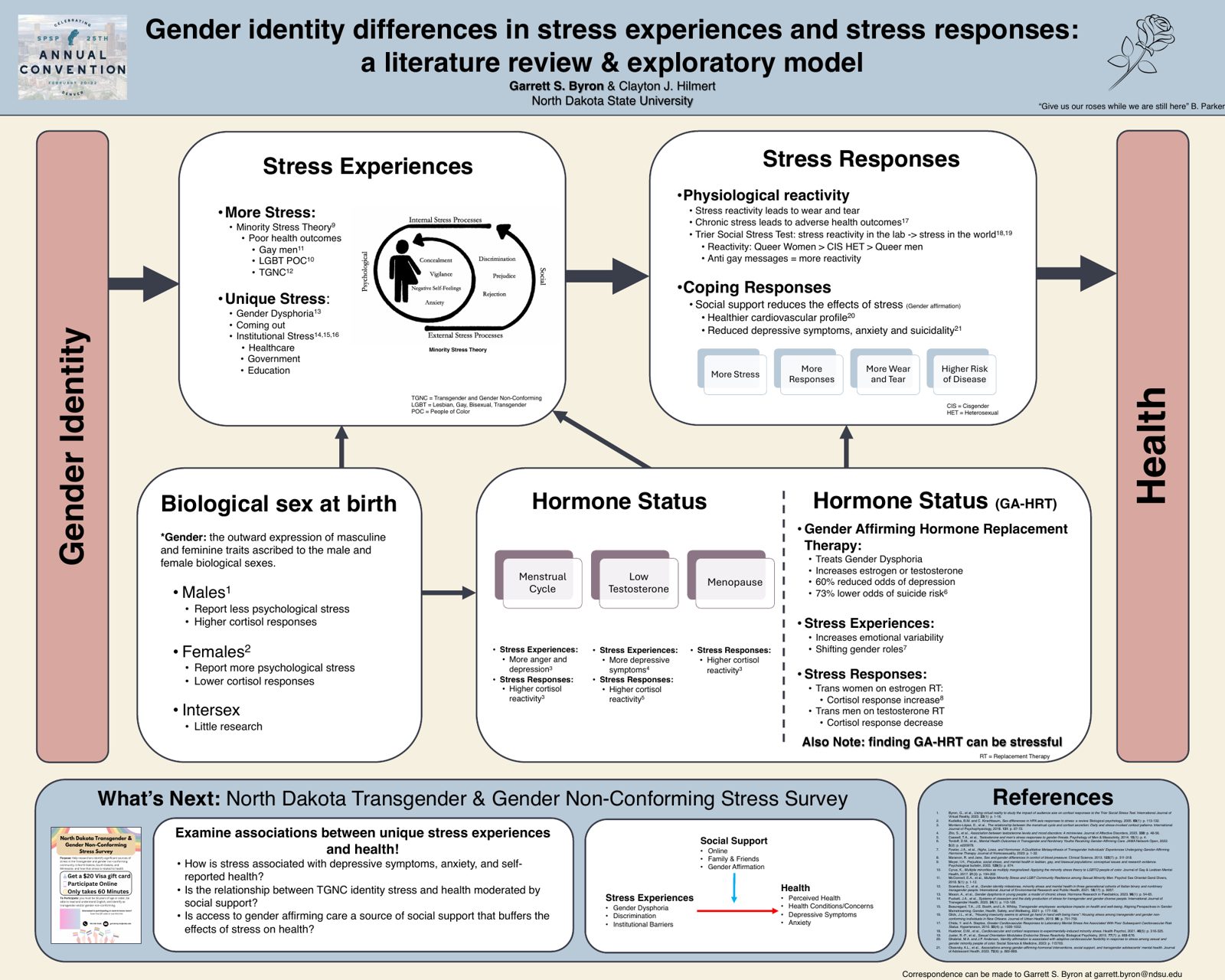 Garrett Byron's 2025 SPSP poster, Gender identity differences in stress experiences and stress responses